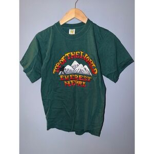 Shangri-La Everest Nepal Embroidered T-Shirt Forest Green Cotton Mens Size 36
